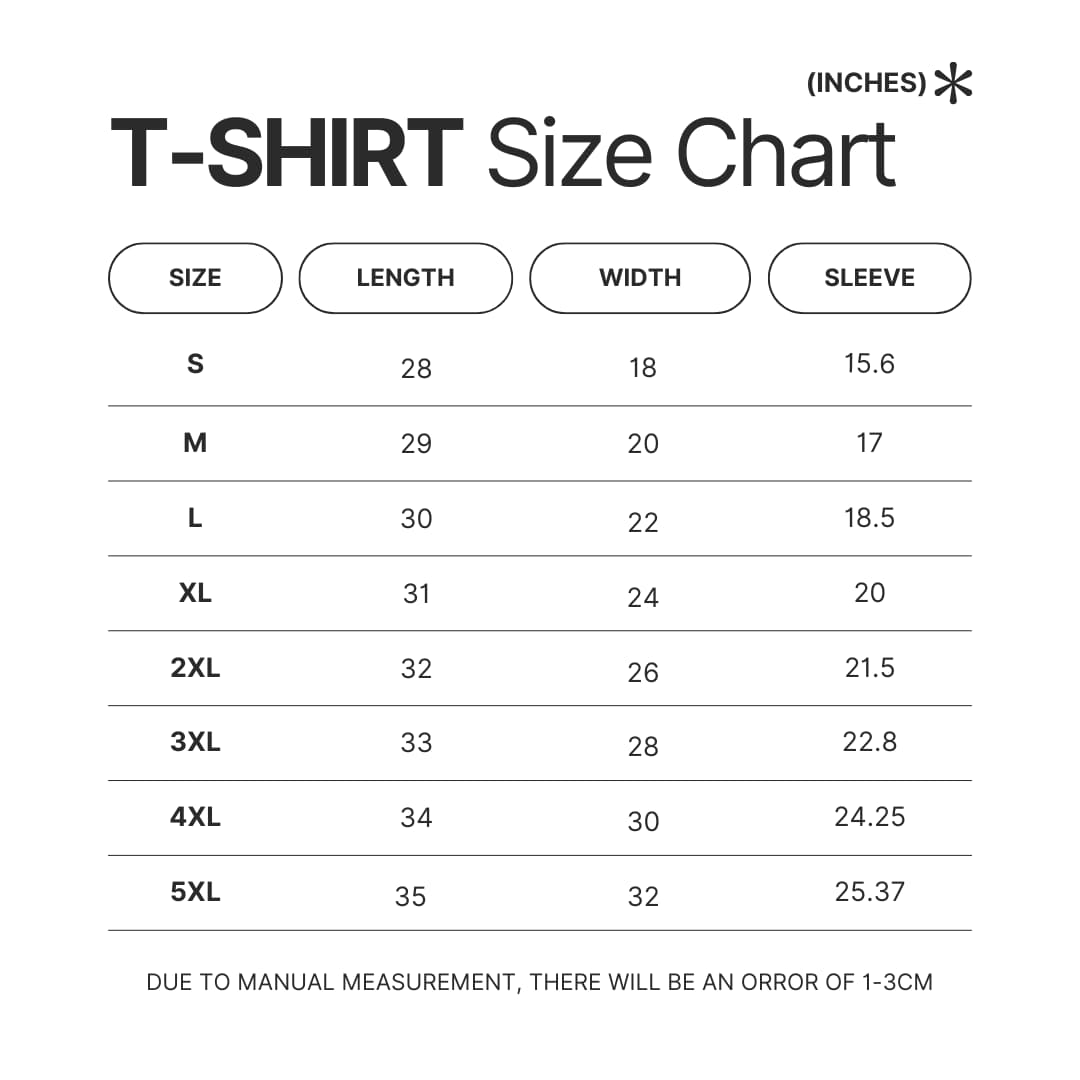 T shirt Size Chart - Chicken Run Merch