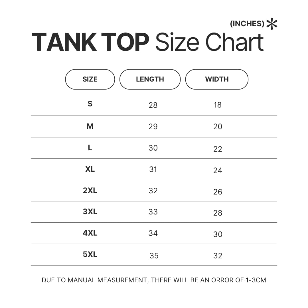 Tank Top Size Chart - Chicken Run Merch