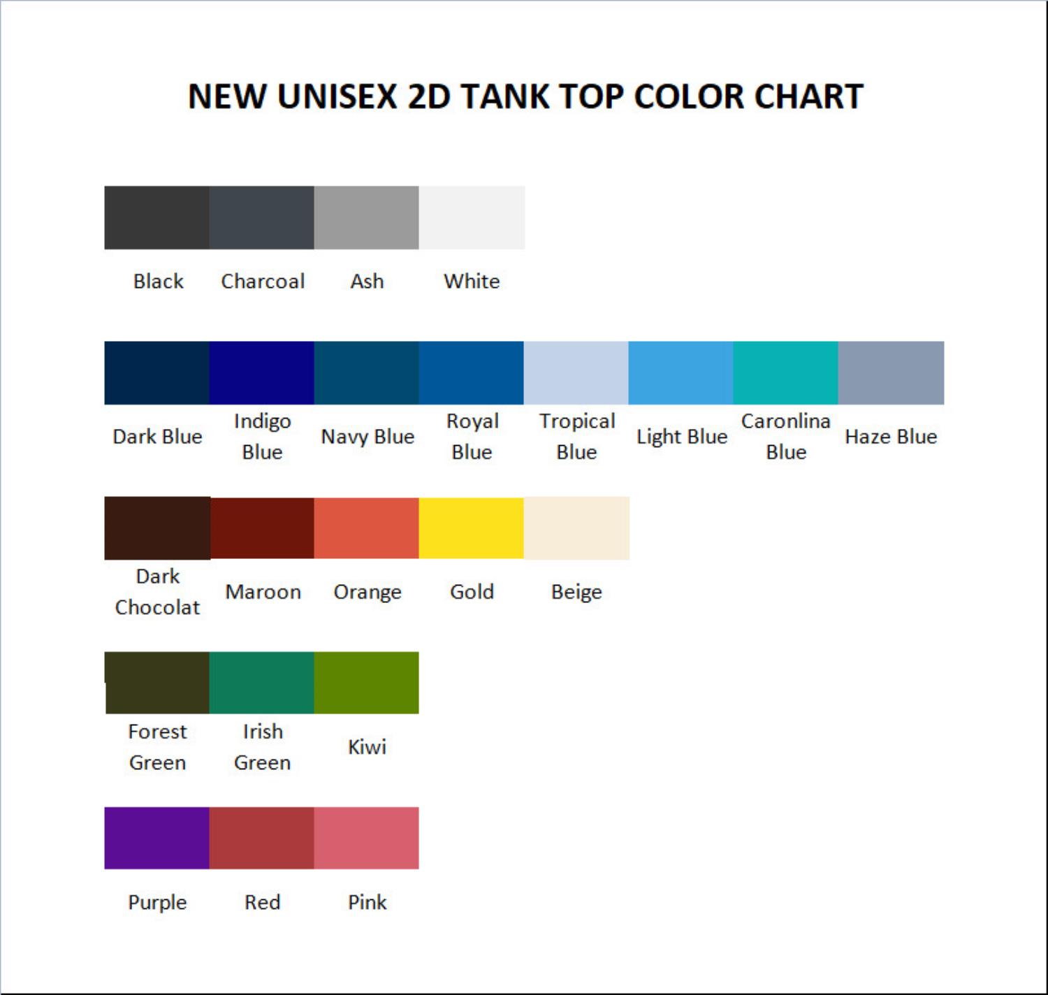 tank top color chart - Chicken Run Merch