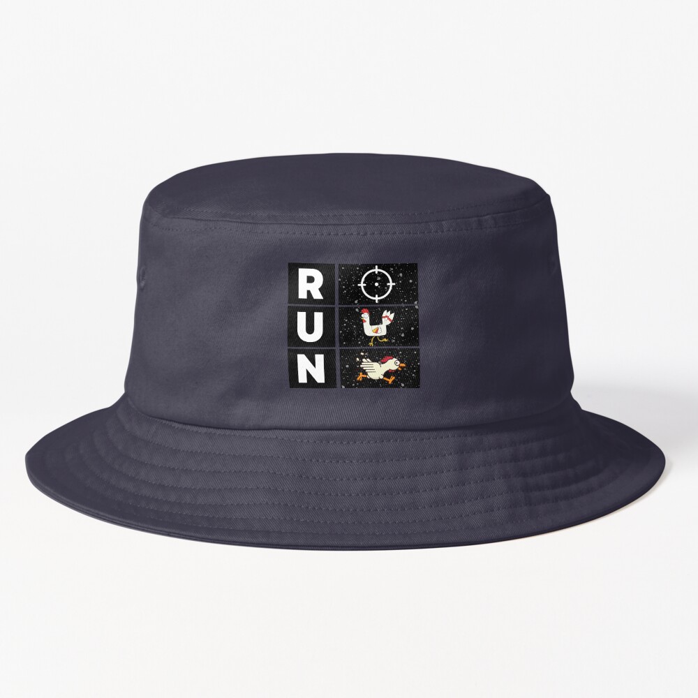 Chicken Running Away From The Target Funny Design Bucket Hat