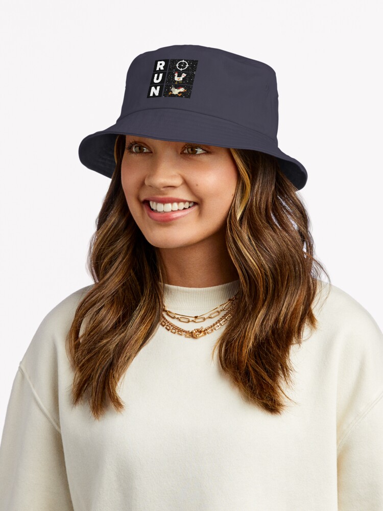 Chicken Running Away From The Target Funny Design Bucket Hat - Image 2