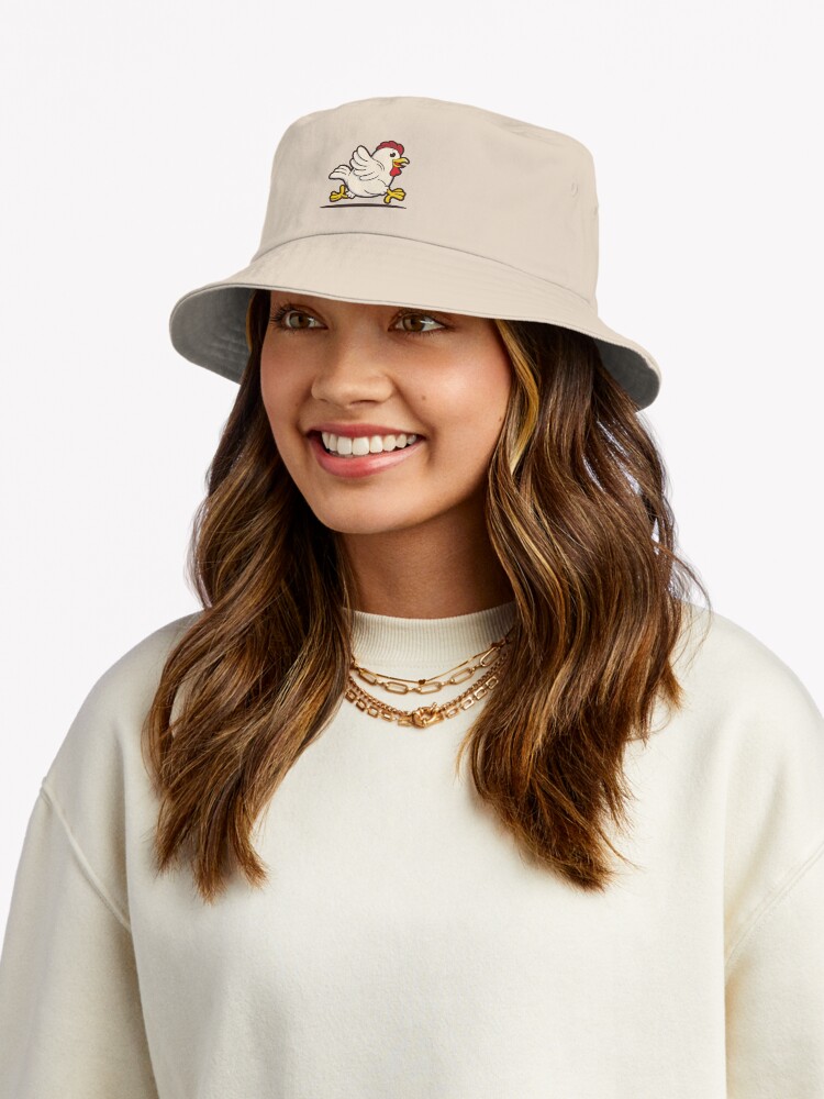 Funny Running Chicken Cartoon Vector Bucket Hat - Image 2