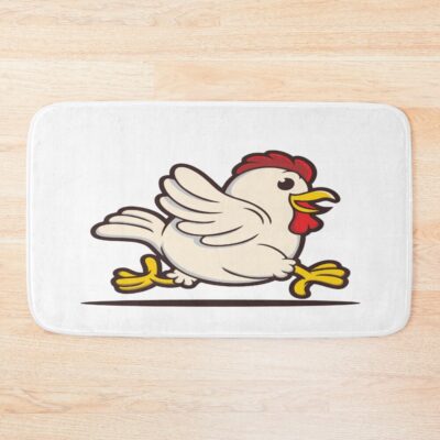 Funny Running Chicken Cartoon Vector Bath Mat