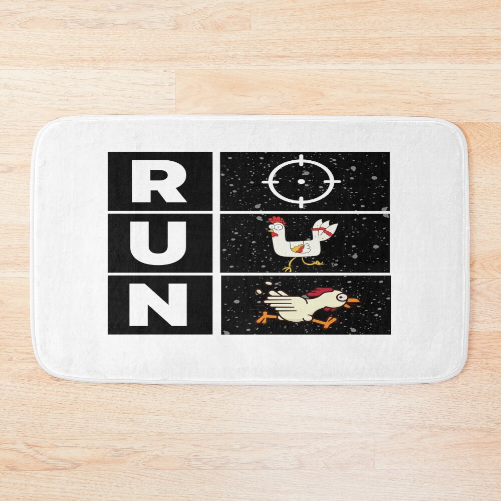 Chicken Running Away From The Target Funny Design Bath Mat