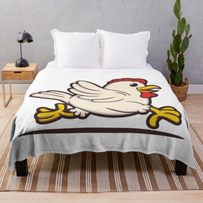 Funny Running Chicken Cartoon Vector Throw Blanket