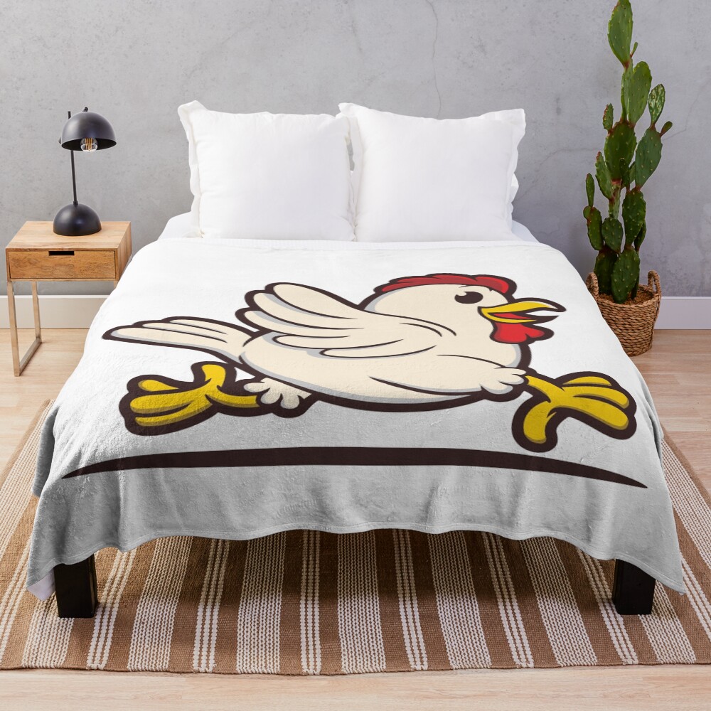 Funny Running Chicken Cartoon Vector Throw Blanket