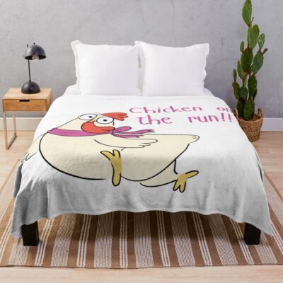 Chicken On The Run Funny Cartoon Chicken Throw Blanket