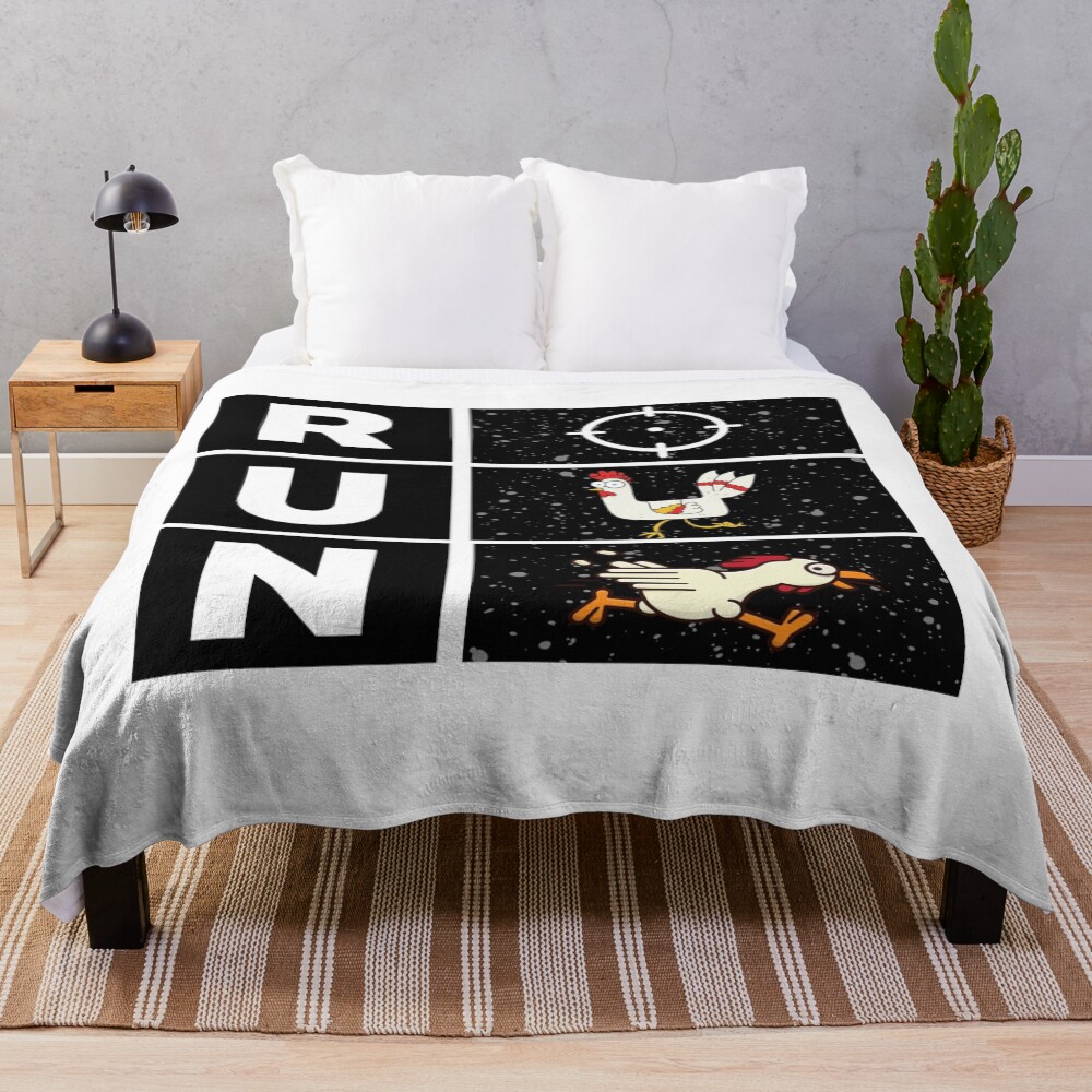 Chicken Running Away From The Target Funny Design Throw Blanket