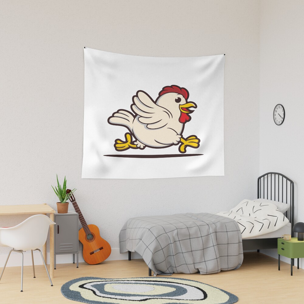 Funny Running Chicken Cartoon Vector Tapestry