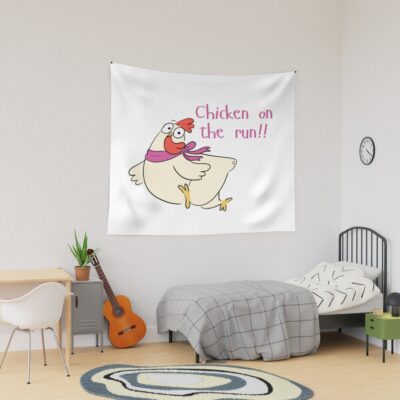 Chicken On The Run Funny Cartoon Chicken Tapestry