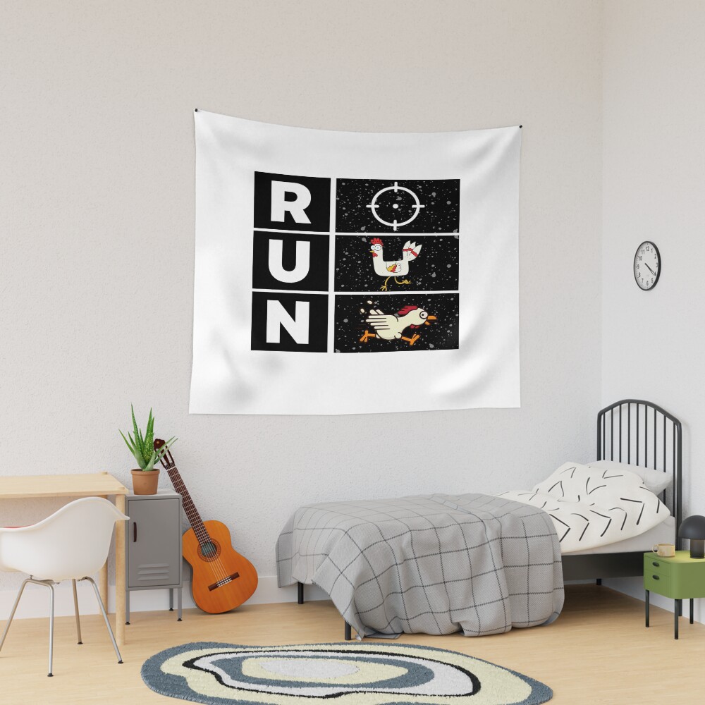 Chicken Running Away From The Target Funny Design Tapestry