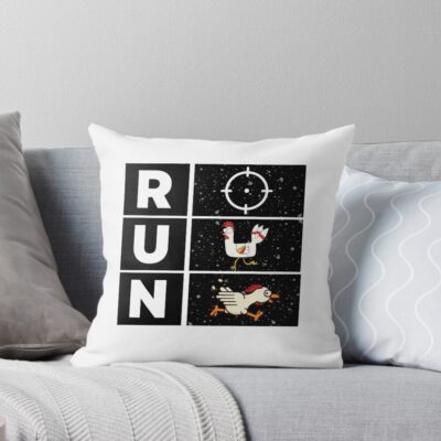 Chicken Running Away From The Target Funny Design Throw Pillow