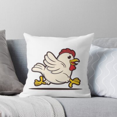 Funny Running Chicken Cartoon Vector Throw Pillow