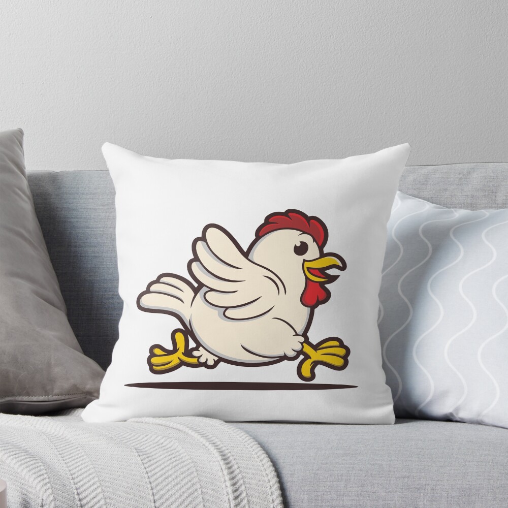 Funny Running Chicken Cartoon Vector Throw Pillow