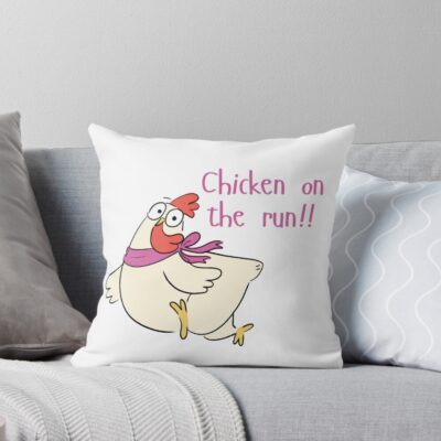 Chicken On The Run Funny Cartoon Chicken Throw Pillow